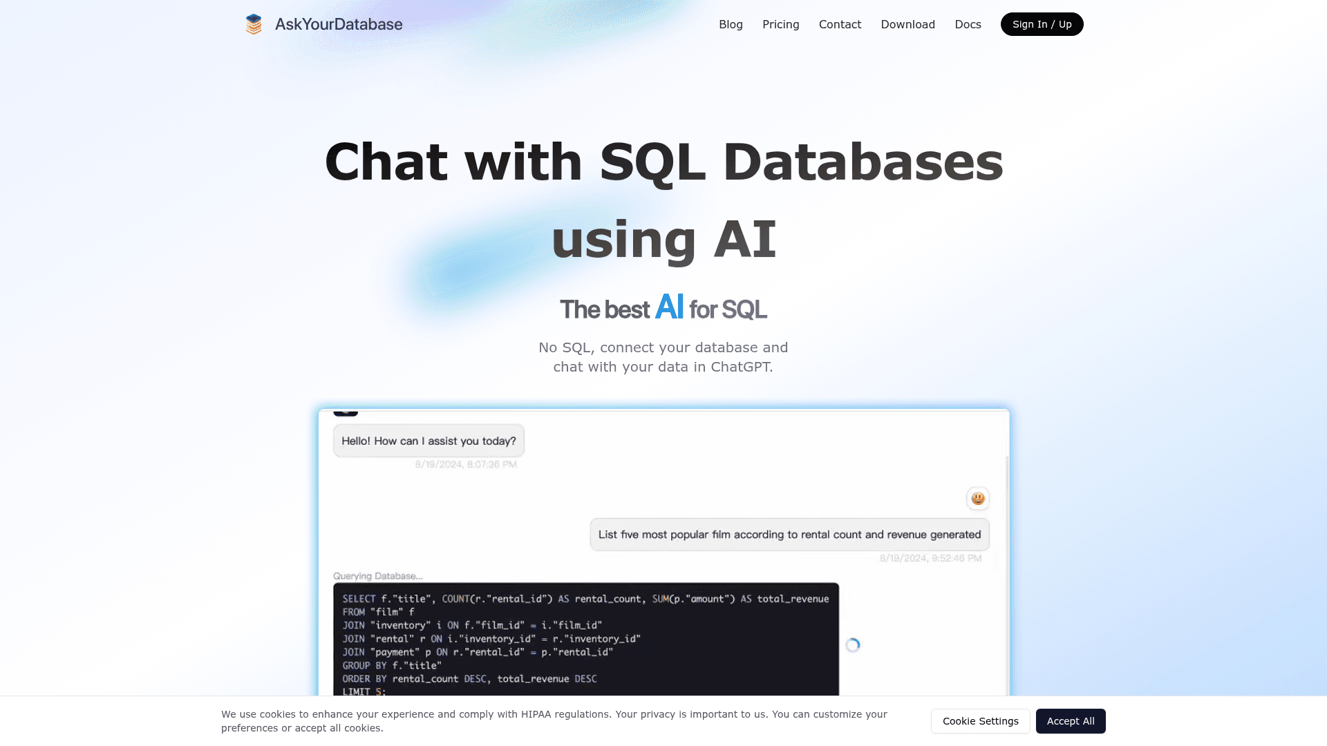 AskYourDatabase screenshot