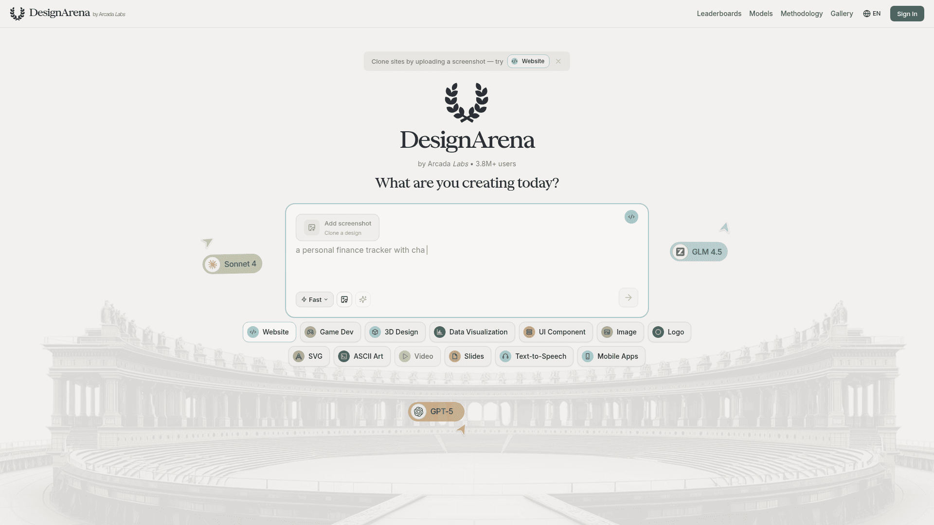 Design Arena screenshot