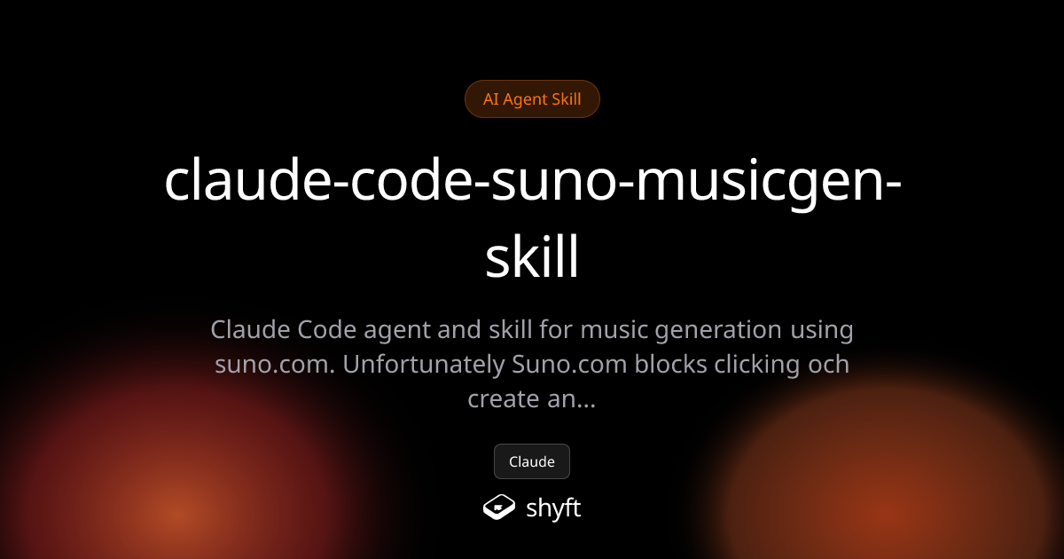 Claude Code skill for Suno music generation
